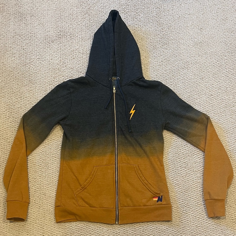 Aviator Nation zip up Gray to orange faded w/ Bolt stitch.